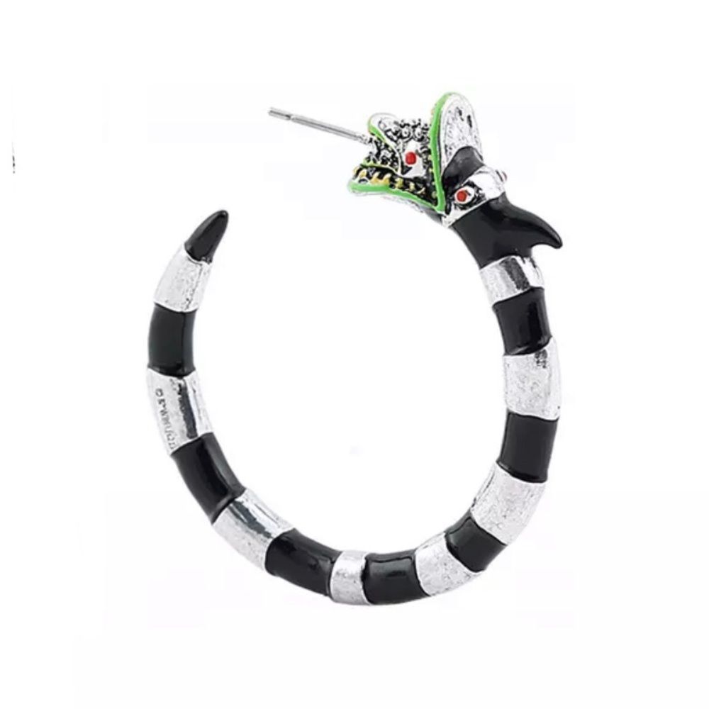 ONE PAIR LEFT! BEETLE JUICE HOOP LOOP FETISH BLACK & WHITE STRIPE SAND WORM 🪱 - Picture 7 of 16